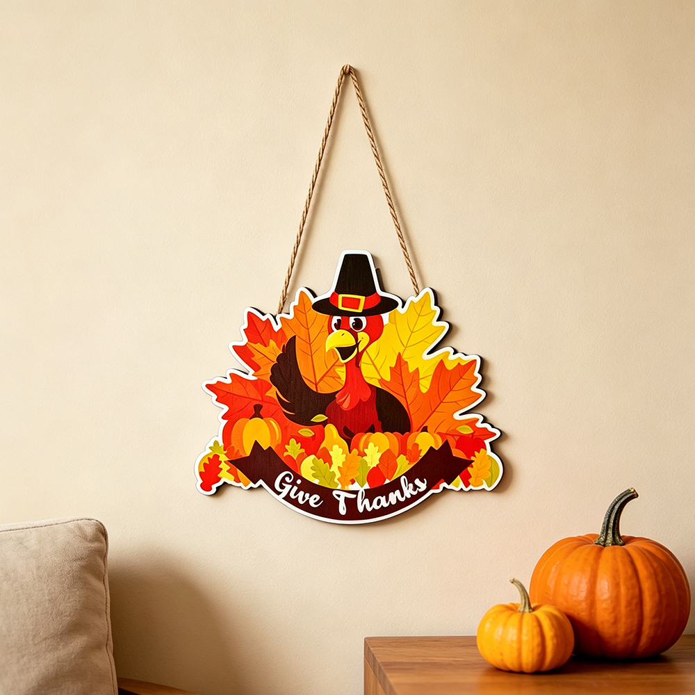 Outdoor Furniture Turkey - Fall Turkey Give Thanks Door Hanger
