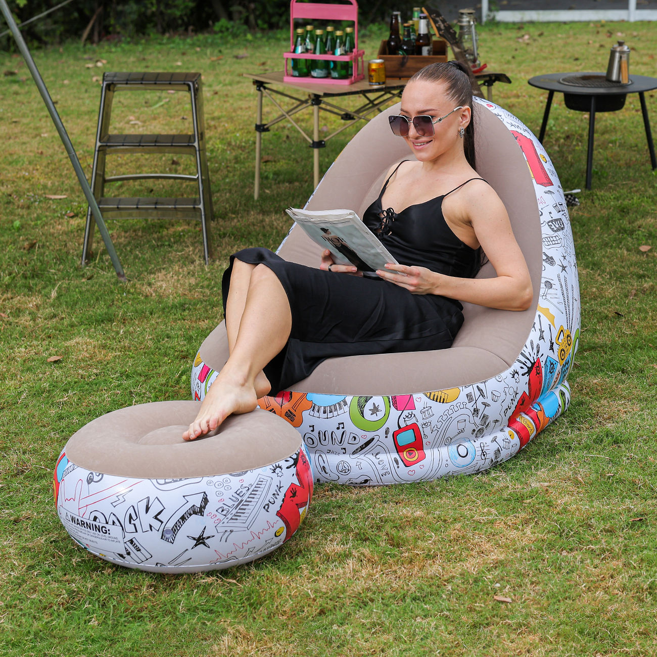Outdoor Furniture Nearby - 1PC Inflatable Lounger Chair with Ottoman,